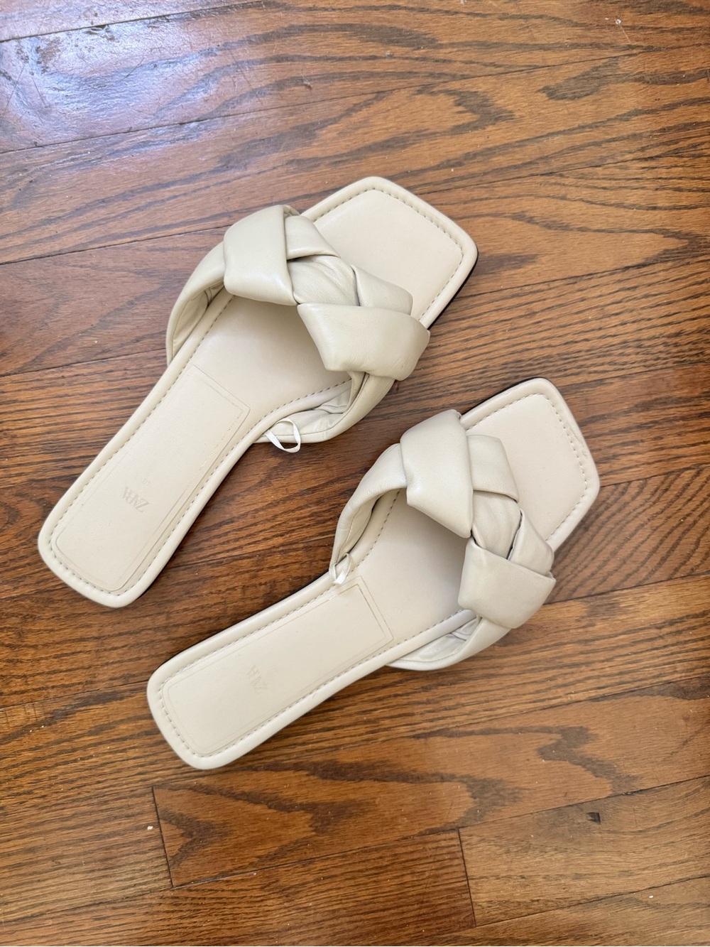 Zara Braided Square-Toe Slide Sandals - Cream